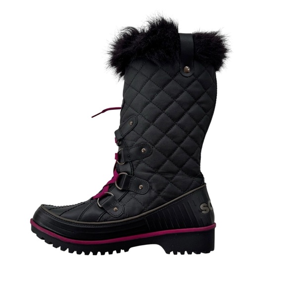 Sorel Tivoli Twist Waterproof Winter Boots with Fur Trim Black Purple Size 7 - Picture 4 of 12